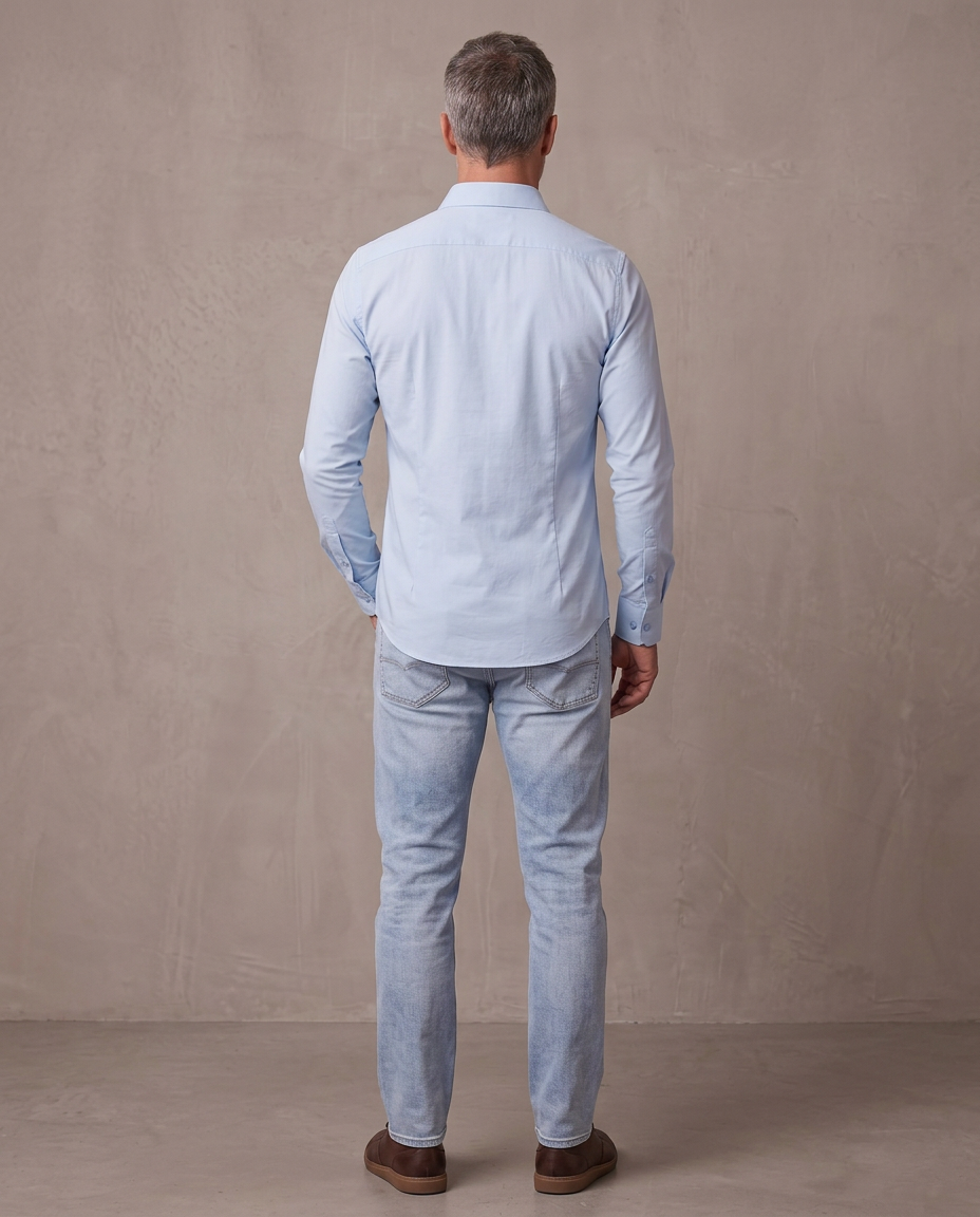 Camisa elástica antiarrugas Leo, otra vista - Azul celeste