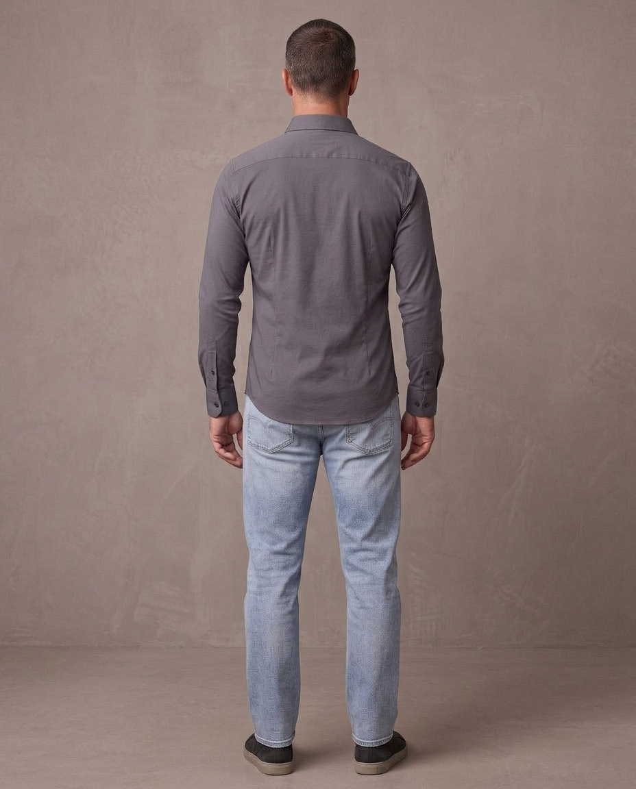 Camisa elástica antiarrugas Leo, otra vista - Gris