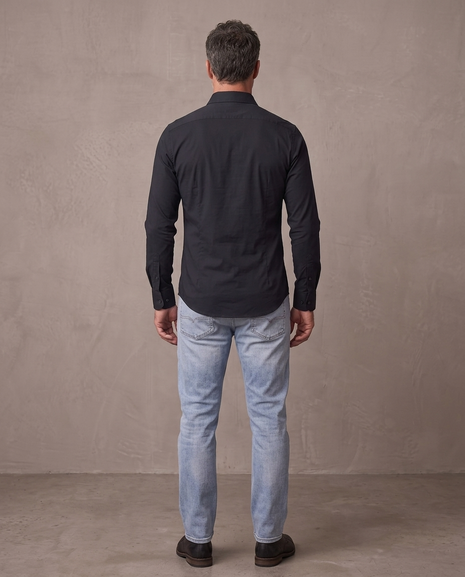 Camisa elástica antiarrugas Leo, otra vista - Negro