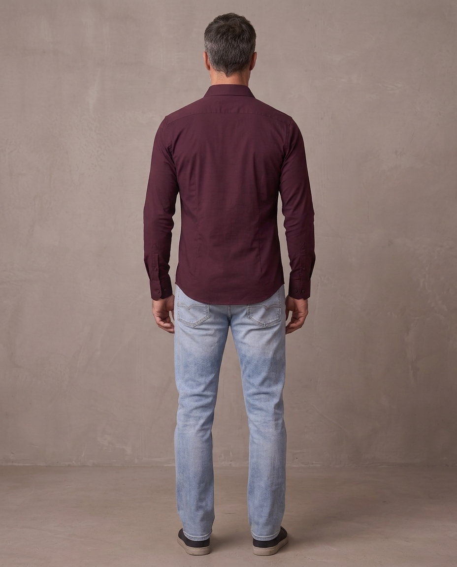 Camisa elástica antiarrugas Leo, otra vista - Burdeos