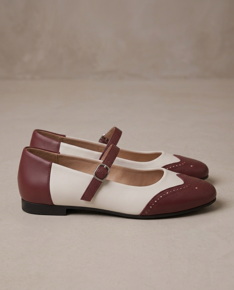 Mary Jane brogue bicolor Colette, otra vista - Burdeos y crema