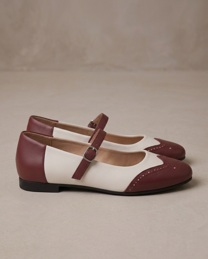 Mary Jane brogue bicolor Colette, otra vista - Burdeos y crema