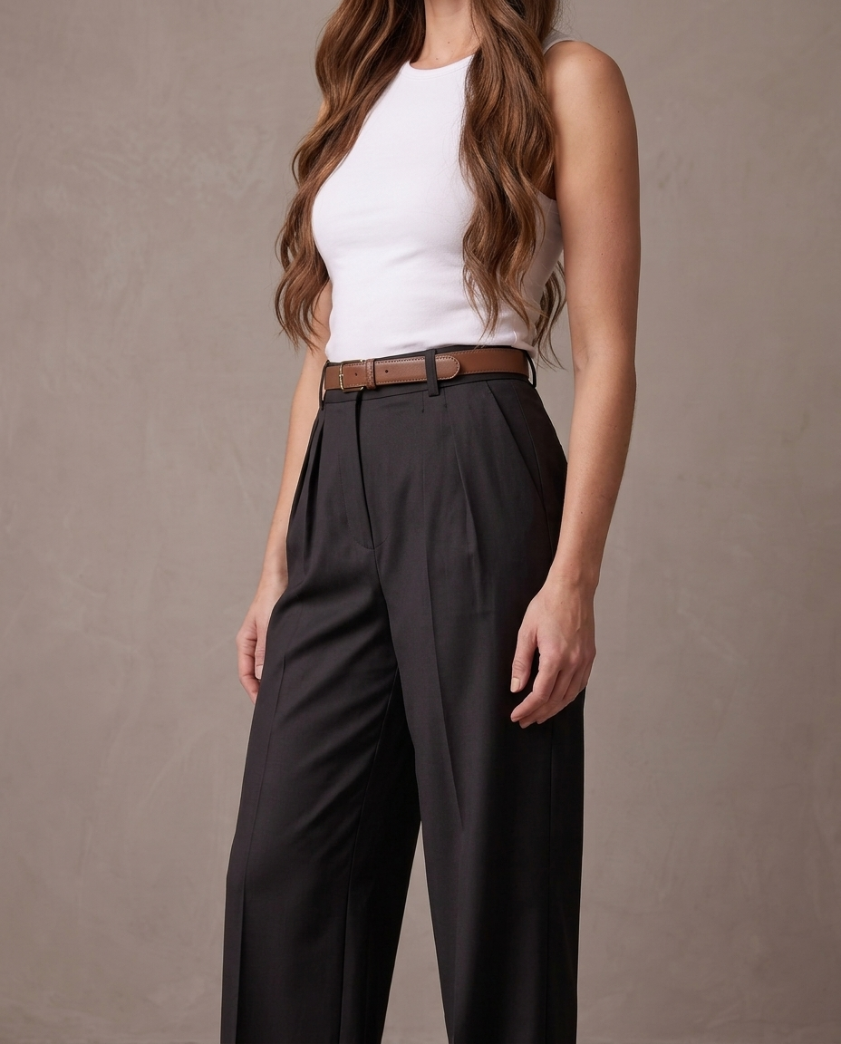 Pantalón de pinzas de pierna ancha Iris, vista de tres cuartos - Negro