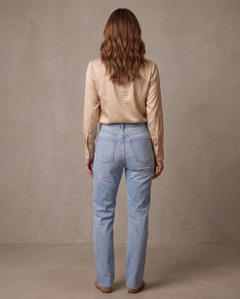 Blusa de satén con lazada al cuello Inés, otra vista - Beige