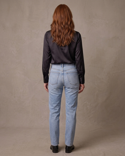 Blusa de satén con lazada al cuello Inés, otra vista - Negro