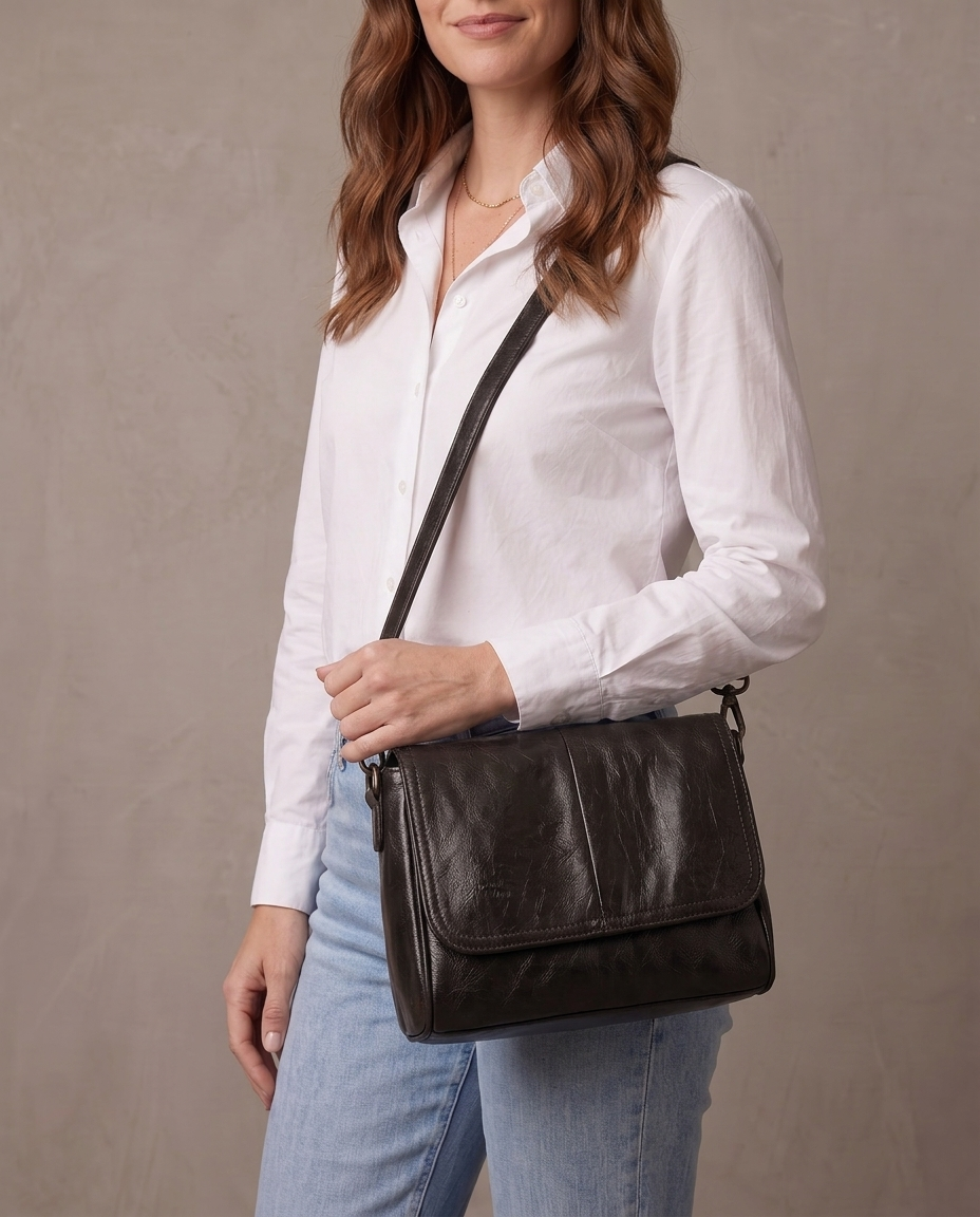 Bolso bandolera de solapa Alma, otra vista - Negro