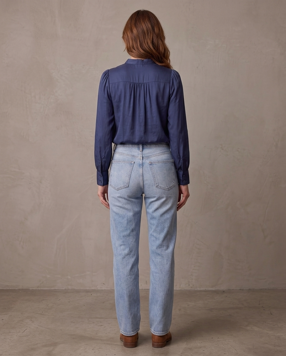 Blusa de satén con manga abullonada Greta, otra vista - Azul marino