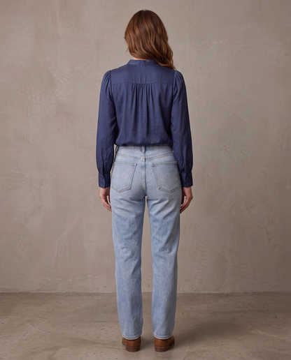 Blusa de satén con manga abullonada Greta, otra vista - Azul marino
