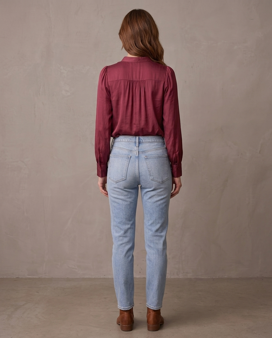 Blusa de satén con manga abullonada Greta, otra vista - Borgoña
