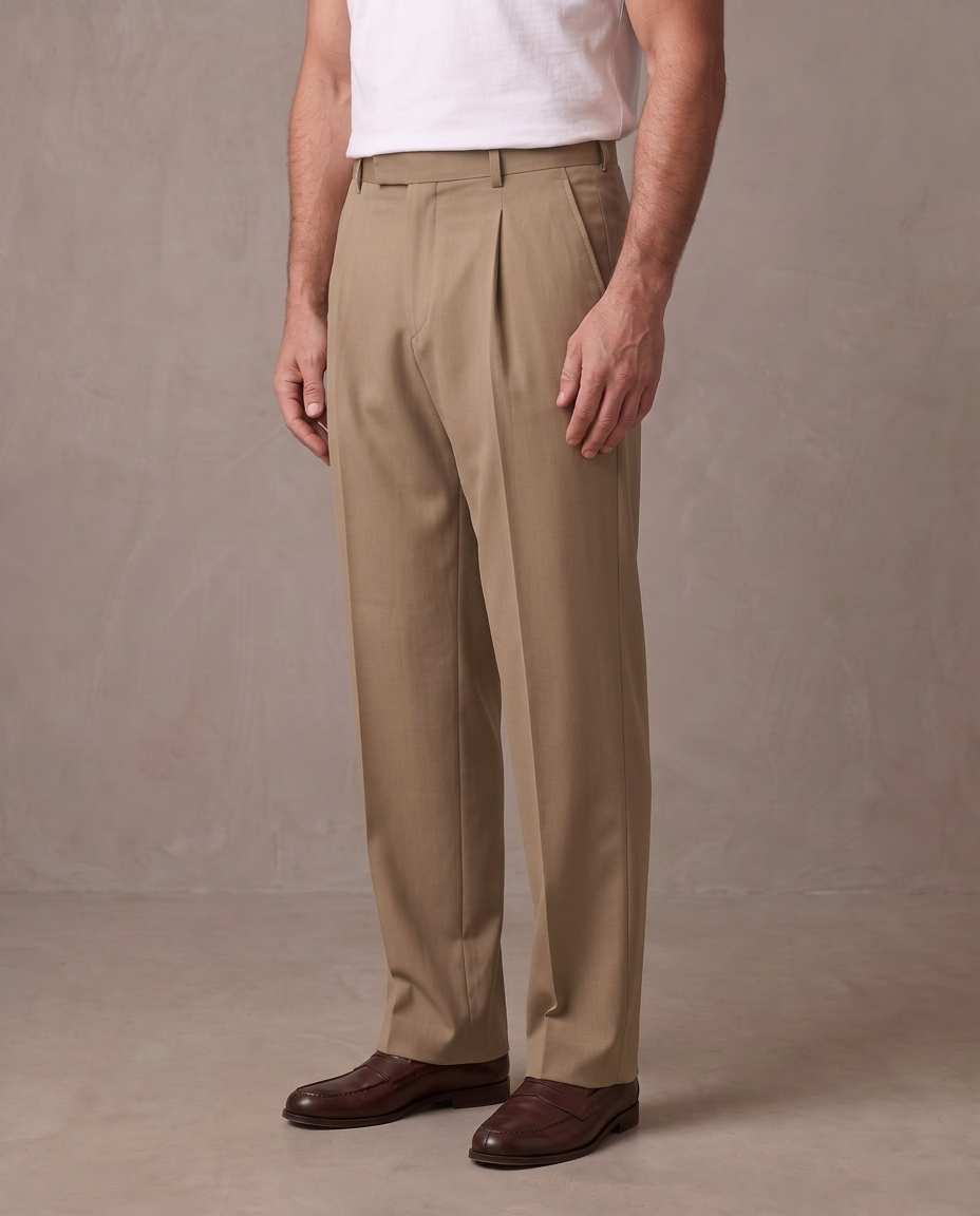 Pantalón de vestir de pinzas Aurelio, vista de tres cuartos - Caqui
