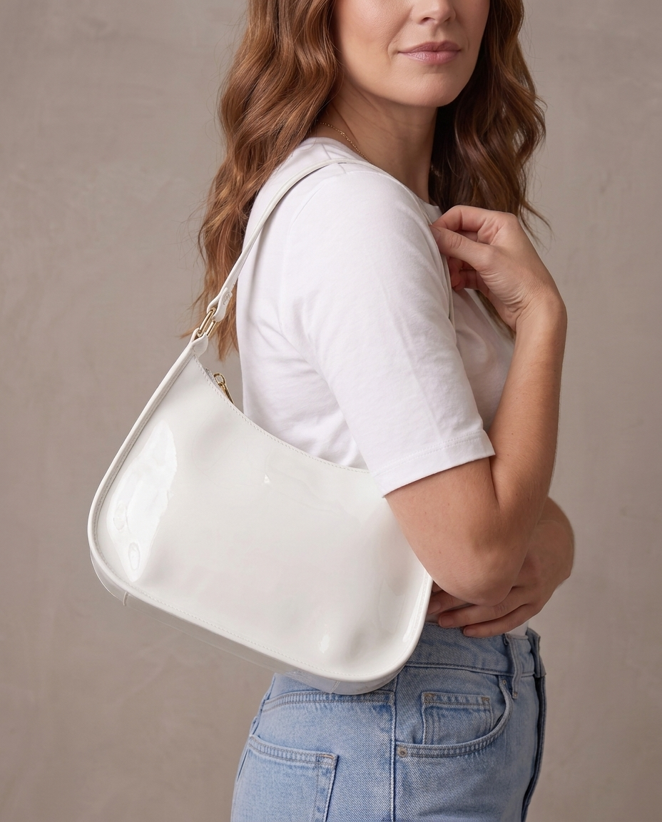 Bolso de hombro de charol Ruby, otra vista - Blanco