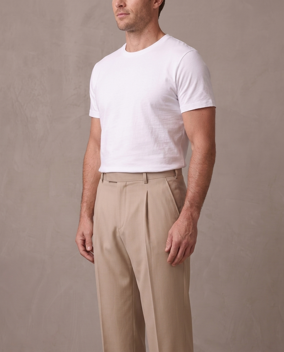 Pantalón de vestir de pinzas Aurelio, vista de tres cuartos beige (antigua)