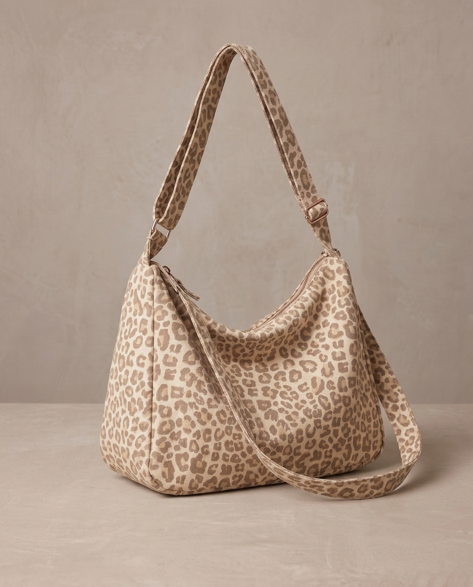 Bolso hobo de leopardo Leire, vista de tres cuartos - Leopardo claro