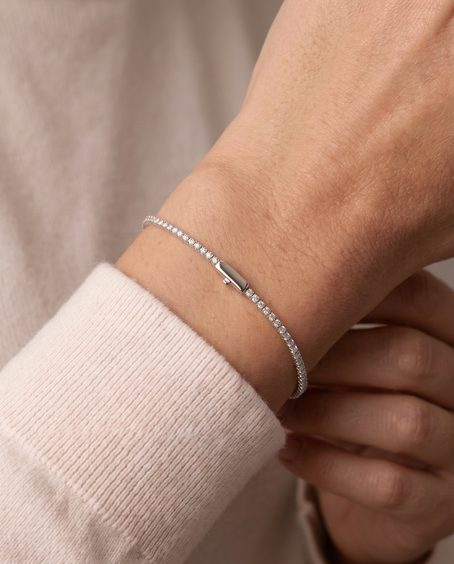 Pulsera tenis de circonitas Celia, otra vista - Plateado