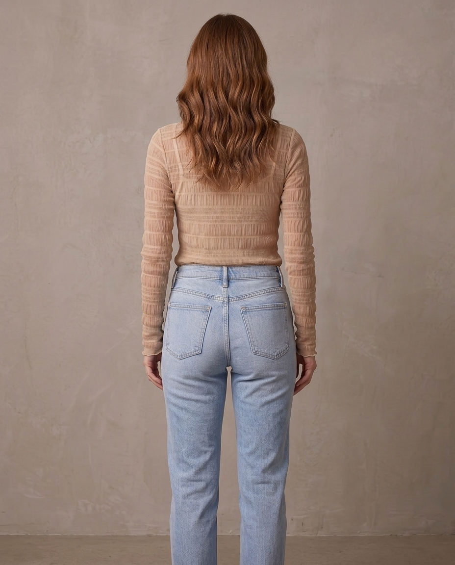 Top de tul fruncido Ariadna, otra vista - Beige