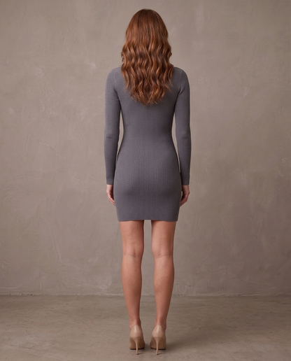 Vestido corto de canalé con cuello alto Abril, otra vista - Gris