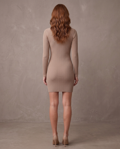 Vestido corto de canalé con cuello alto Abril, otra vista - Beige
