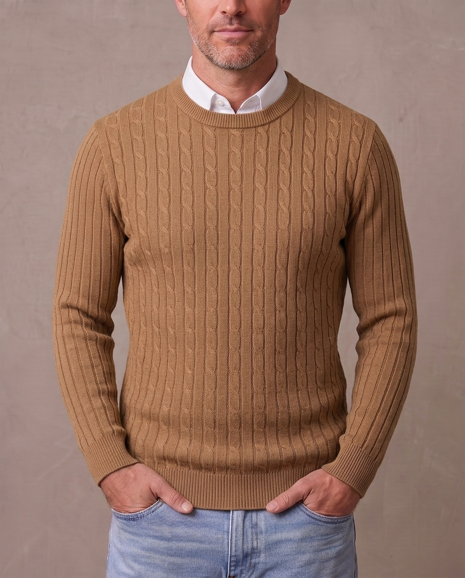 Jersey de punto trenzado Fabio - Camel