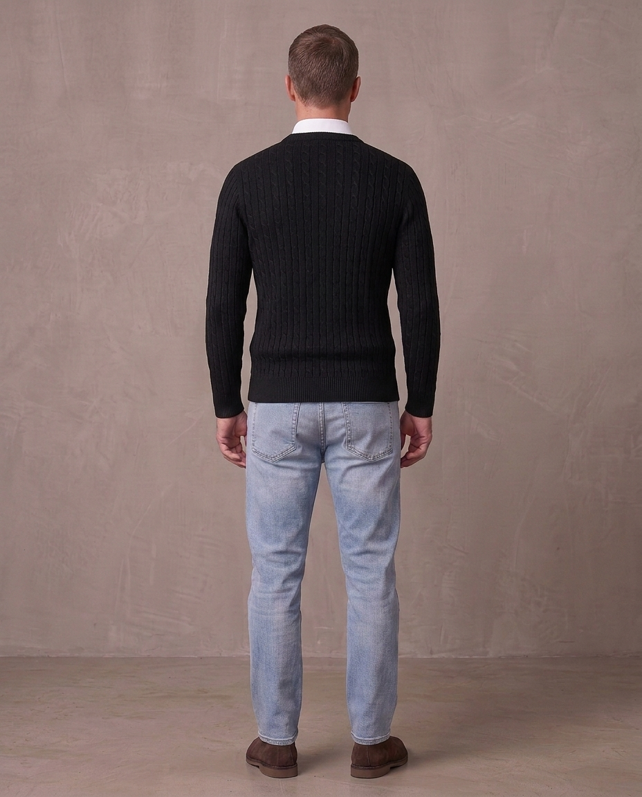 Jersey de punto trenzado Fabio, otra vista - Negro