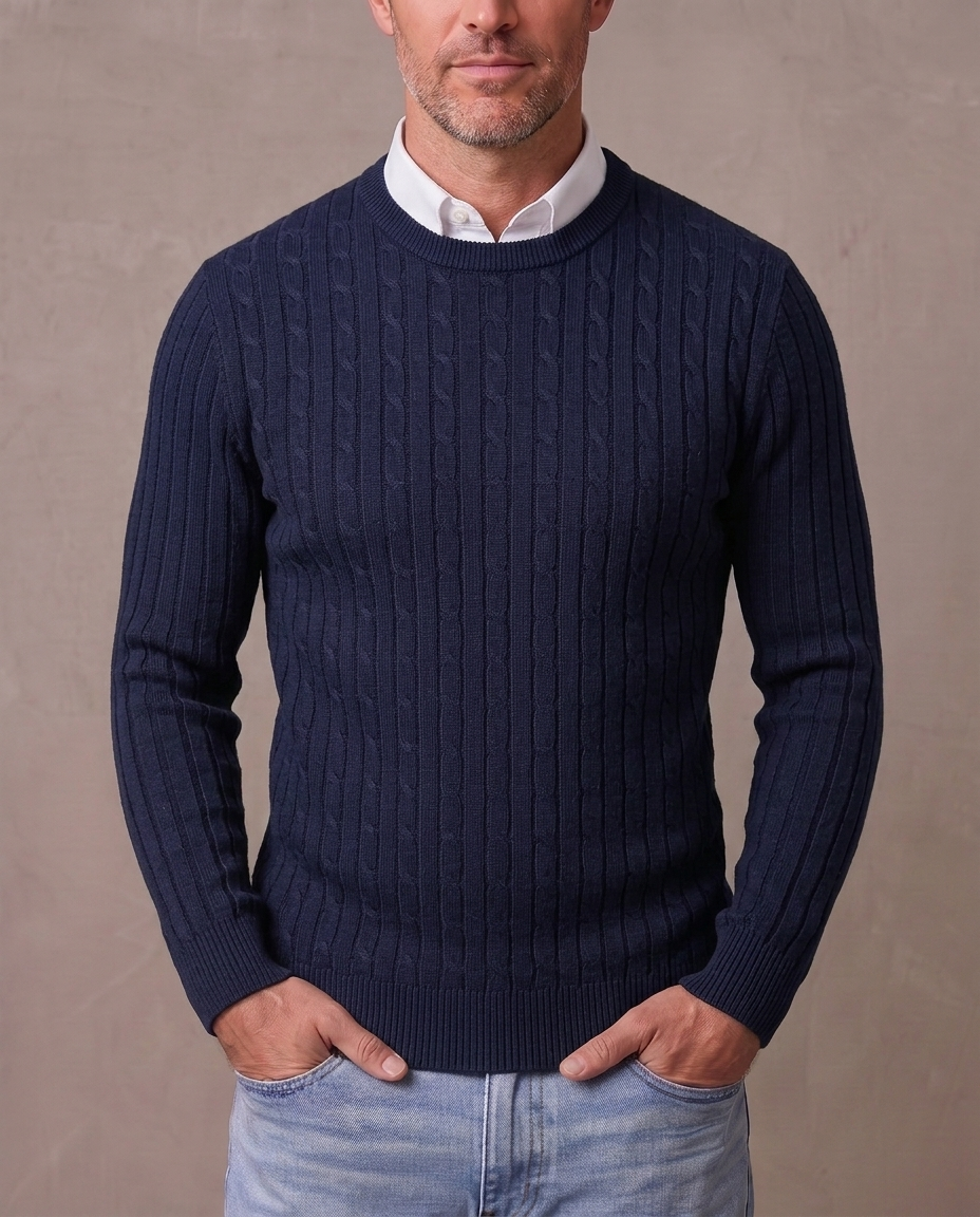 Jersey de punto trenzado Fabio - Azul marino