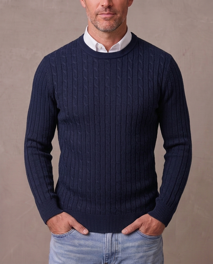 Jersey de punto trenzado Fabio - Azul marino