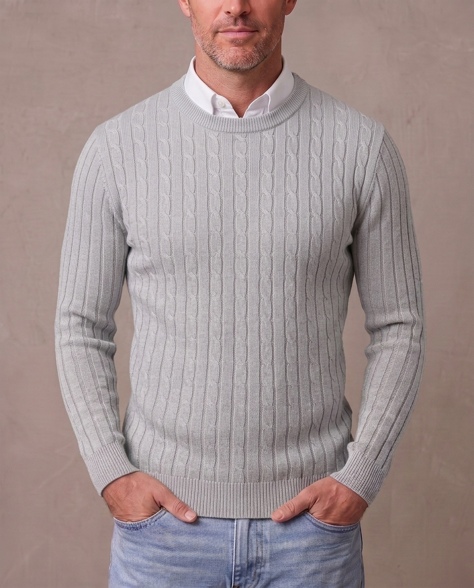 Jersey de punto trenzado Fabio - Gris claro