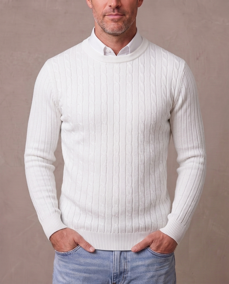Jersey de punto trenzado Fabio - Blanco