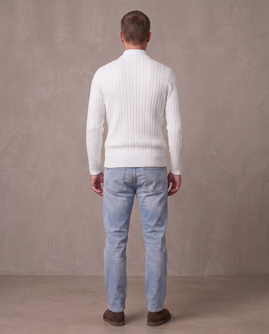 Jersey de punto trenzado Fabio, otra vista - Blanco