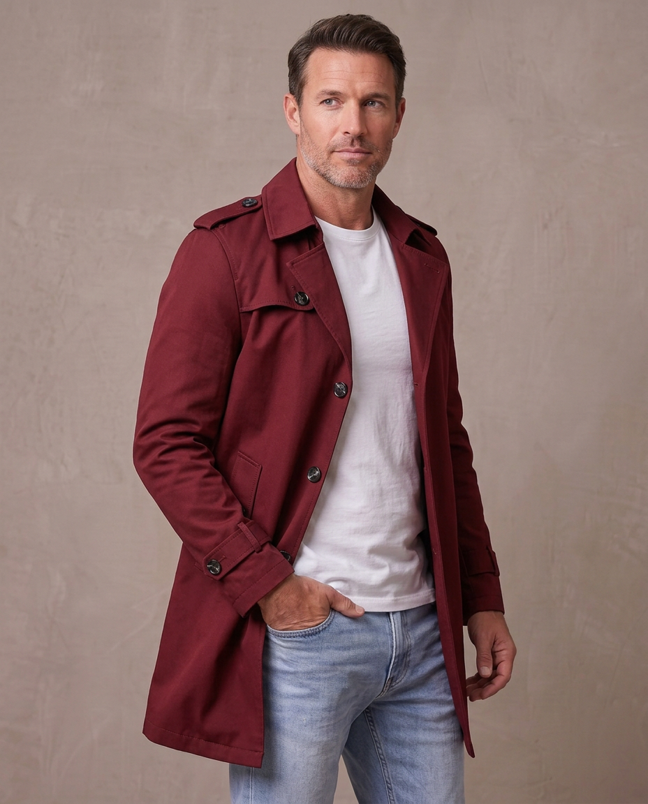 Gabardina corta estilo inglés Víctor burdeos tres cuartos, otro modelo (antigua)