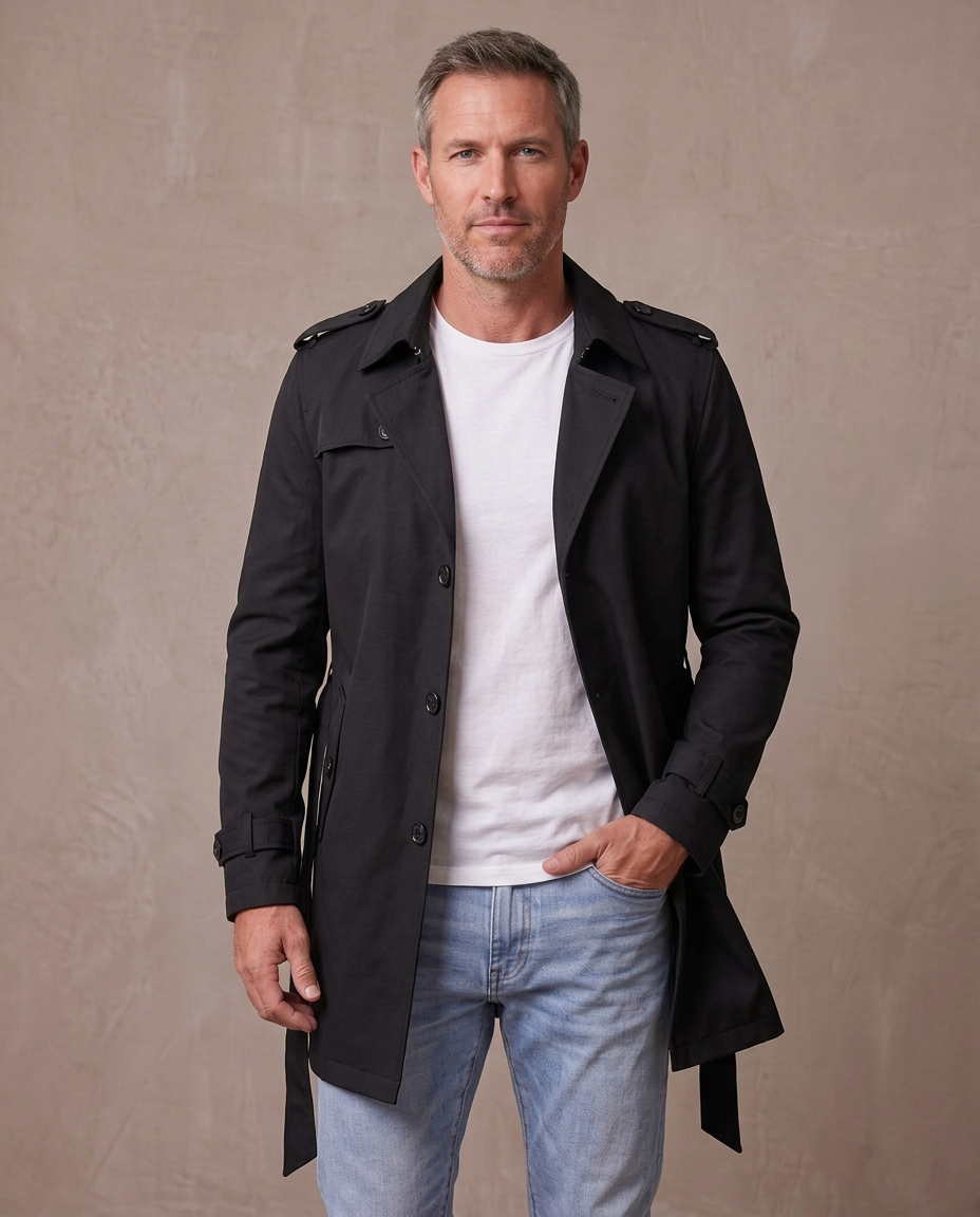 Gabardina corta estilo inglés Víctor - Negro