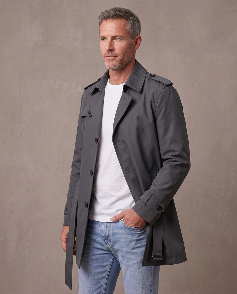 Gabardina corta estilo inglés Víctor, vista de tres cuartos - Gris oscuro