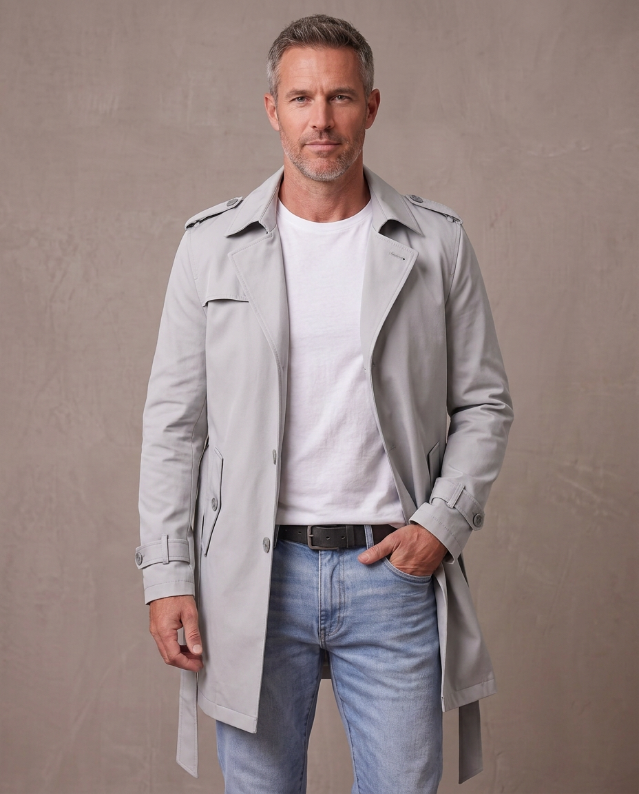 Gabardina corta estilo inglés Víctor - Gris claro