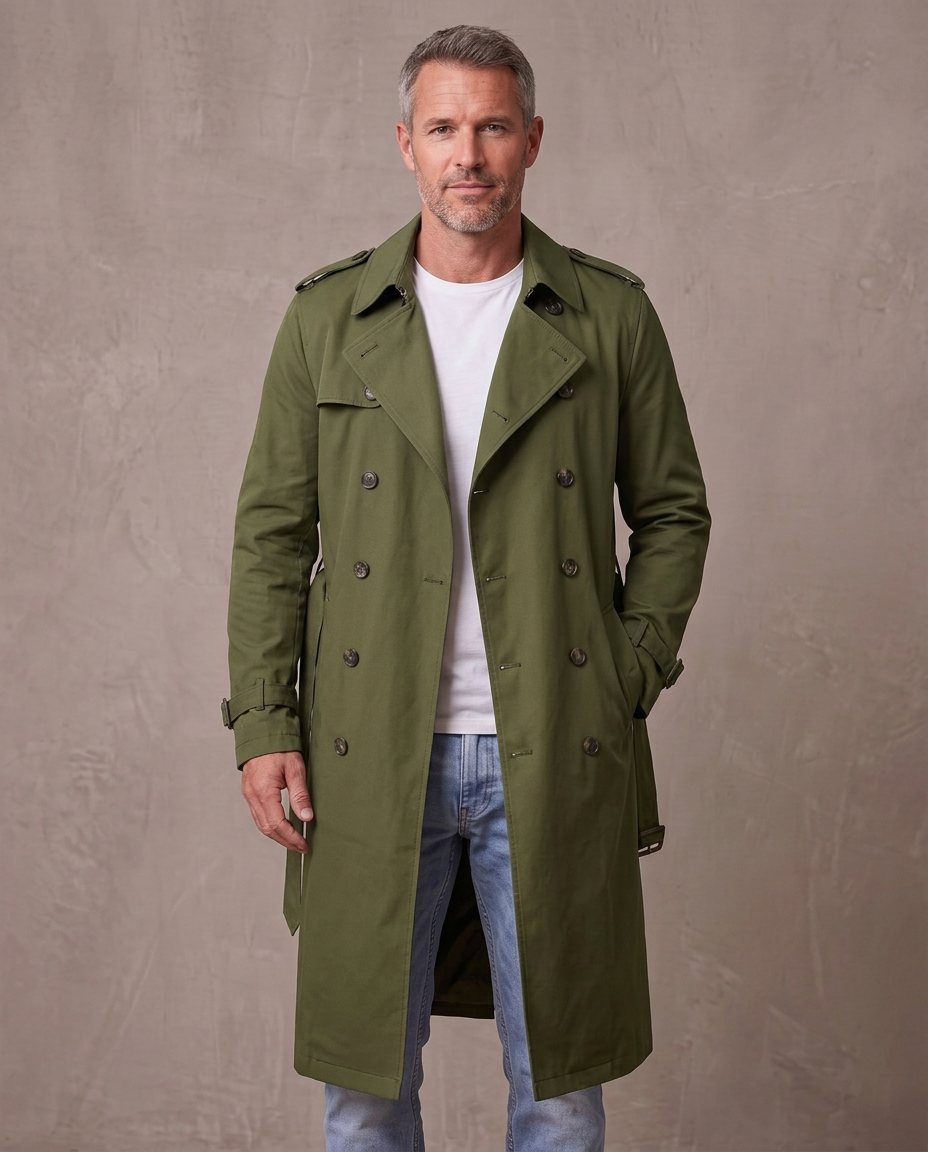 Gabardina larga con cinturón Leonardo - Verde militar