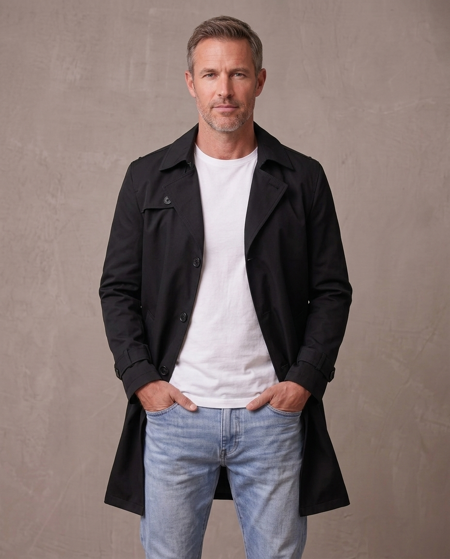 Gabardina de solapa con botones Álvaro - Negro
