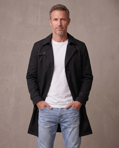 Gabardina de solapa con botones Álvaro - Negro