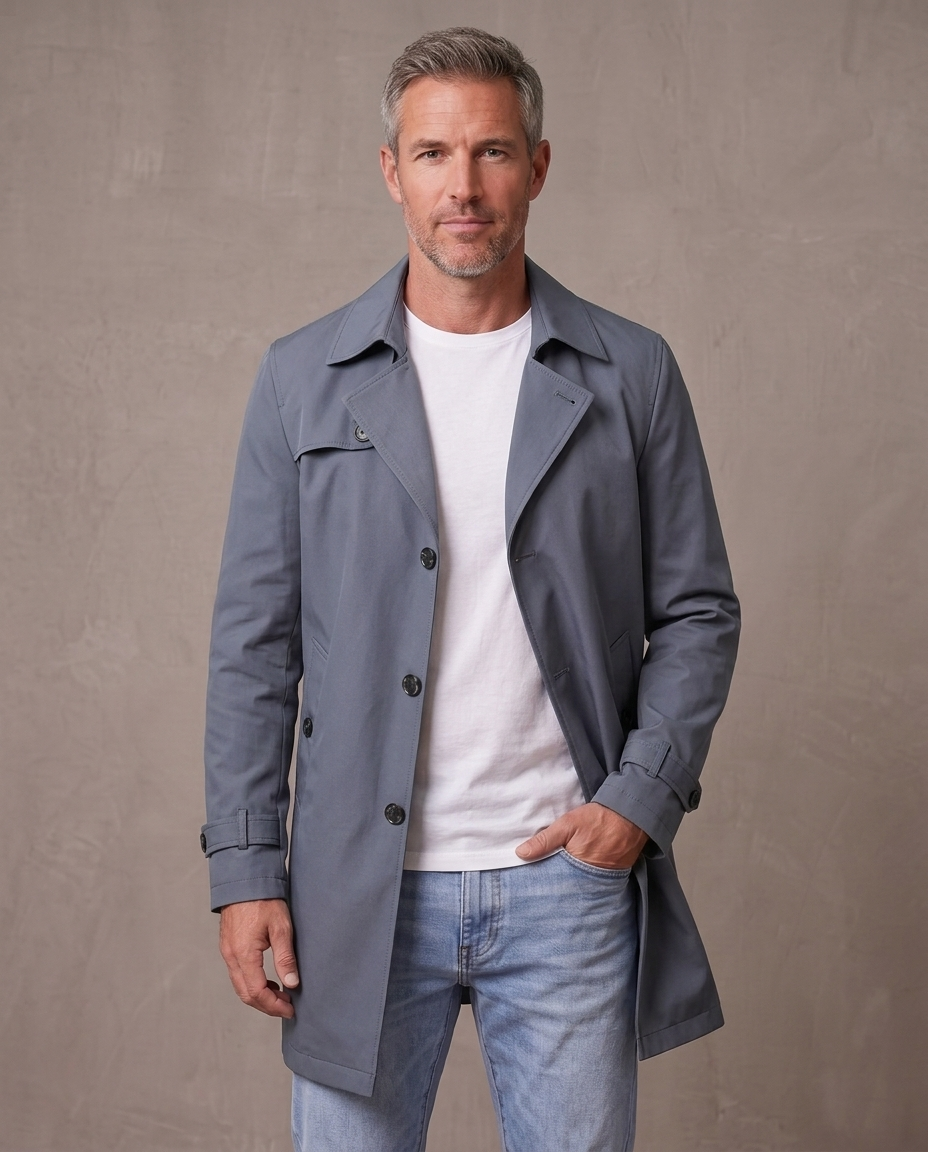 Gabardina de solapa con botones Álvaro - Azul grisáceo
