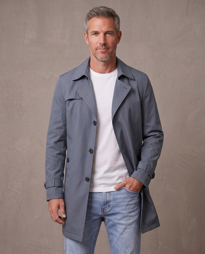 Gabardina de solapa con botones Álvaro - Azul grisáceo