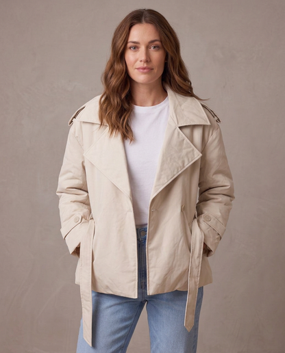 Gabardina de solapa ancha con cinturón Emma - Beige
