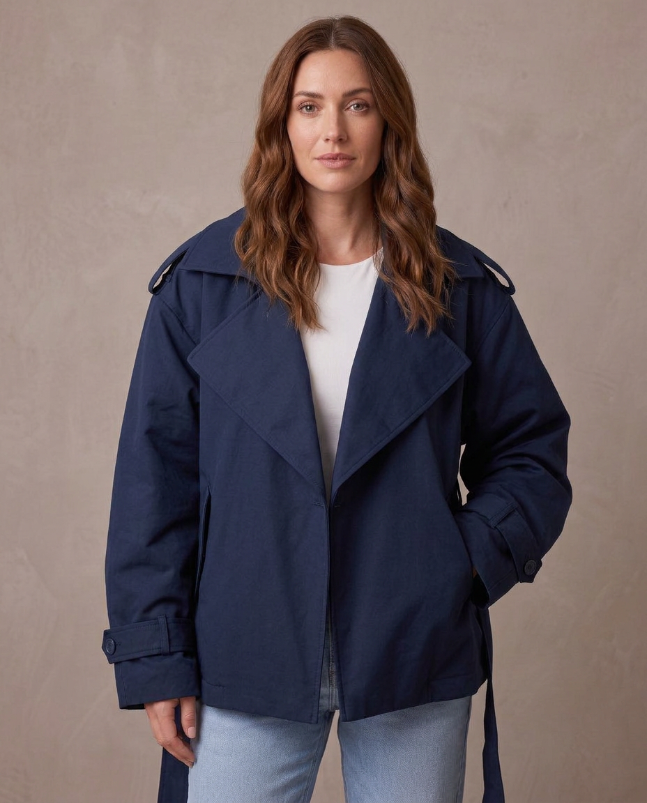 Gabardina de solapa ancha con cinturón Emma - Azul marino