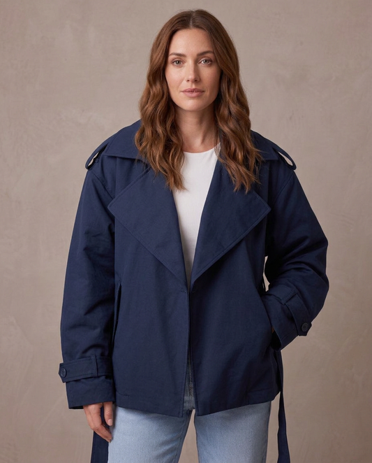 Gabardina de solapa ancha con cinturón Emma - Azul marino