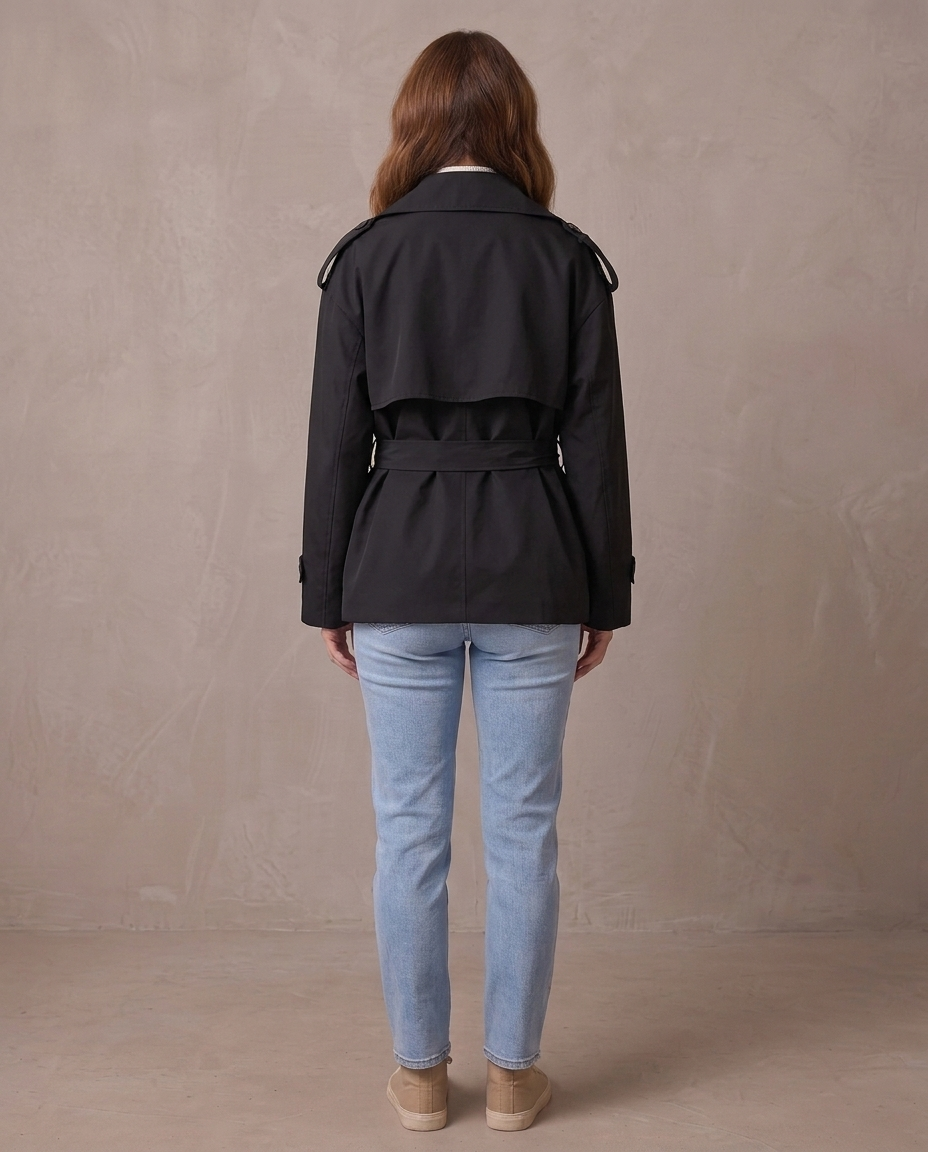 Gabardina de solapa ancha con cinturón Emma, otra vista - Negro
