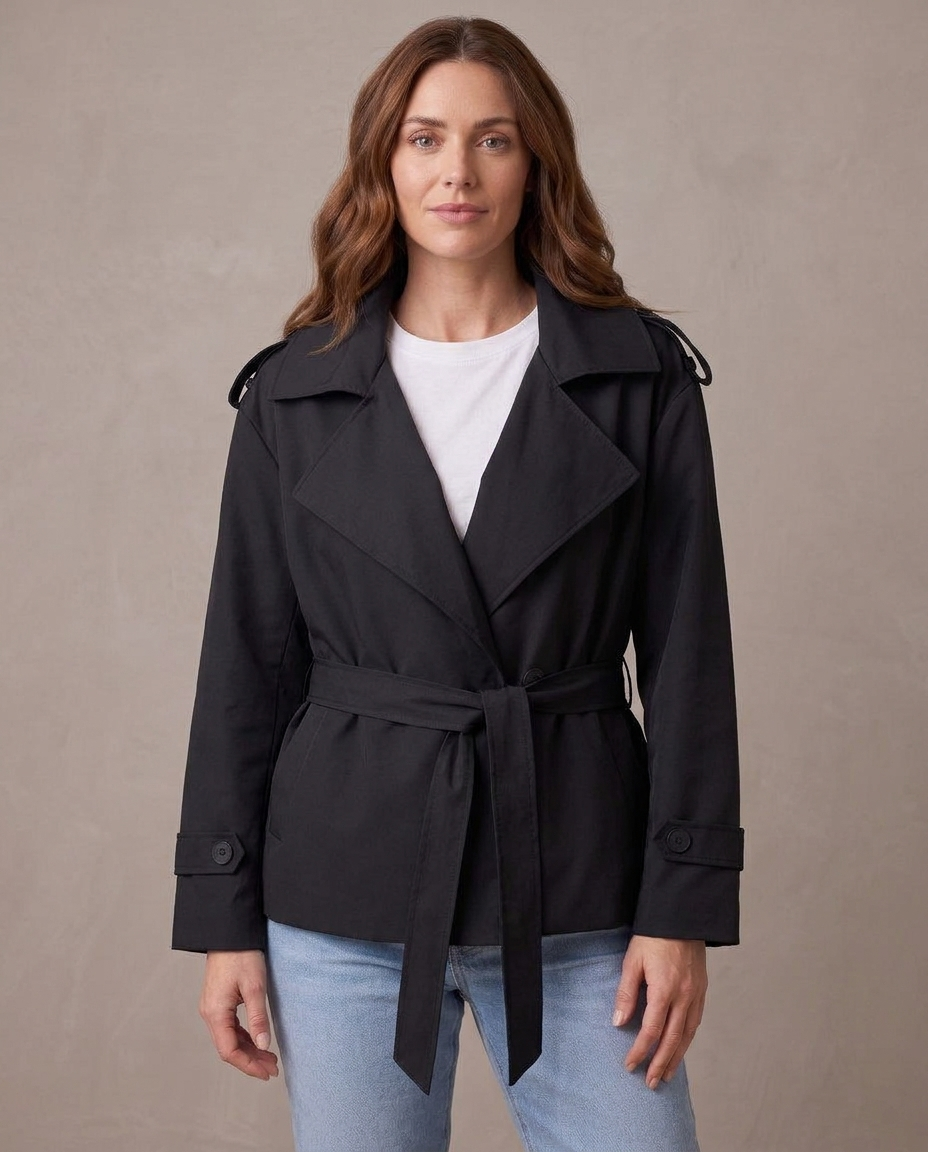 Gabardina de solapa ancha con cinturón Emma - Negro
