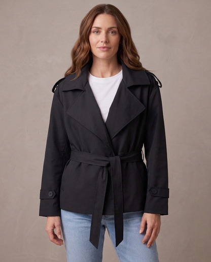 Gabardina de solapa ancha con cinturón Emma - Negro