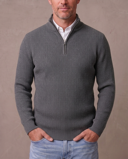Jersey de canalé con media cremallera Gonzalo - Gris