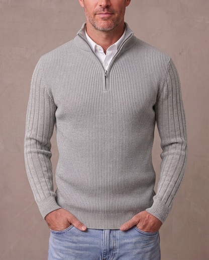 Jersey de canalé con media cremallera Gonzalo - Gris claro