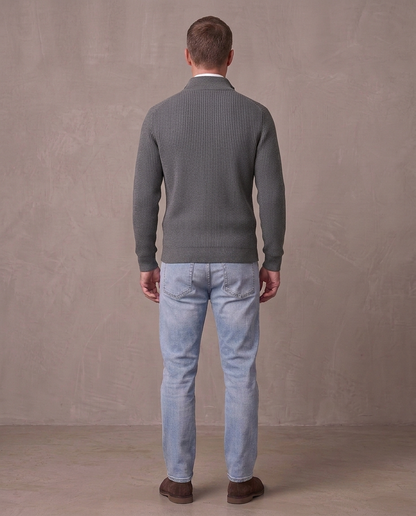 Jersey de canalé con media cremallera Gonzalo, otra vista - Gris