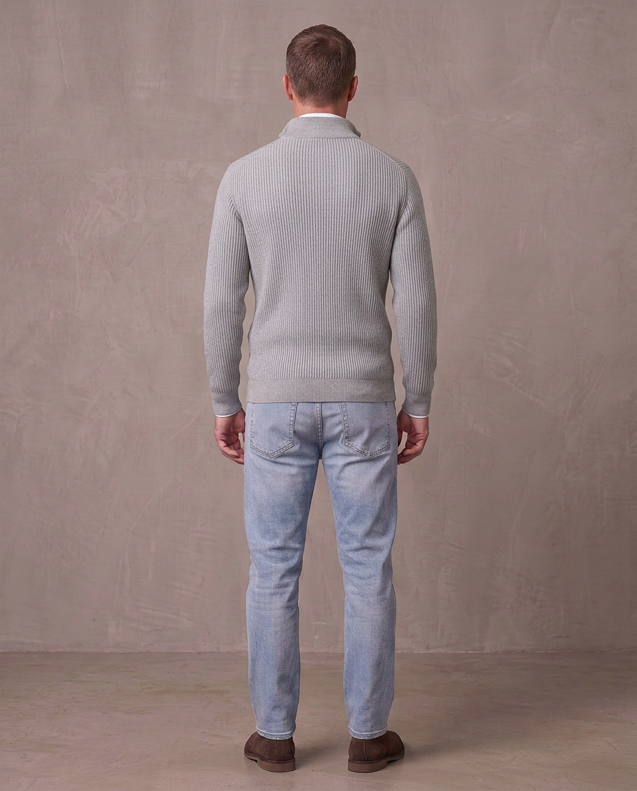 Jersey de canalé con media cremallera Gonzalo, otra vista - Gris claro