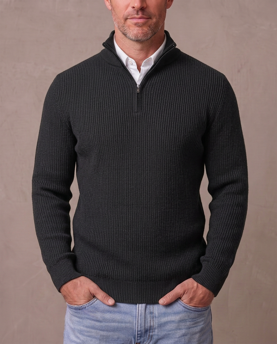 Jersey de canalé con media cremallera Gonzalo - Negro