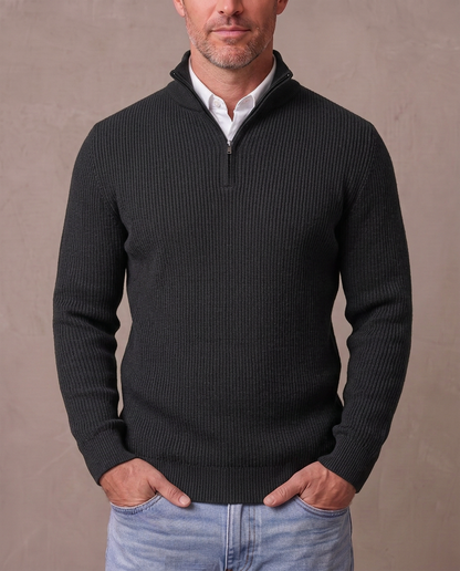 Jersey de canalé con media cremallera Gonzalo - Negro