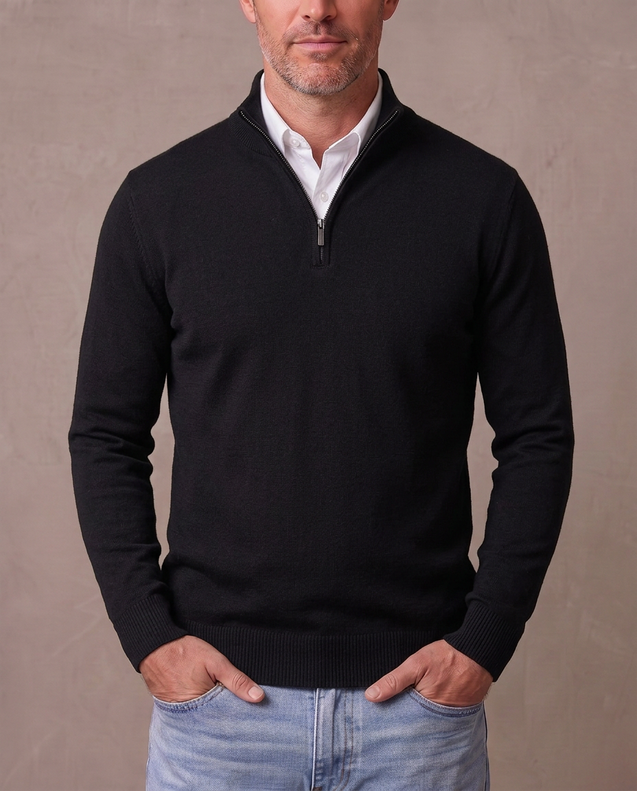 Jersey de punto fino con media cremallera Marcos - Negro